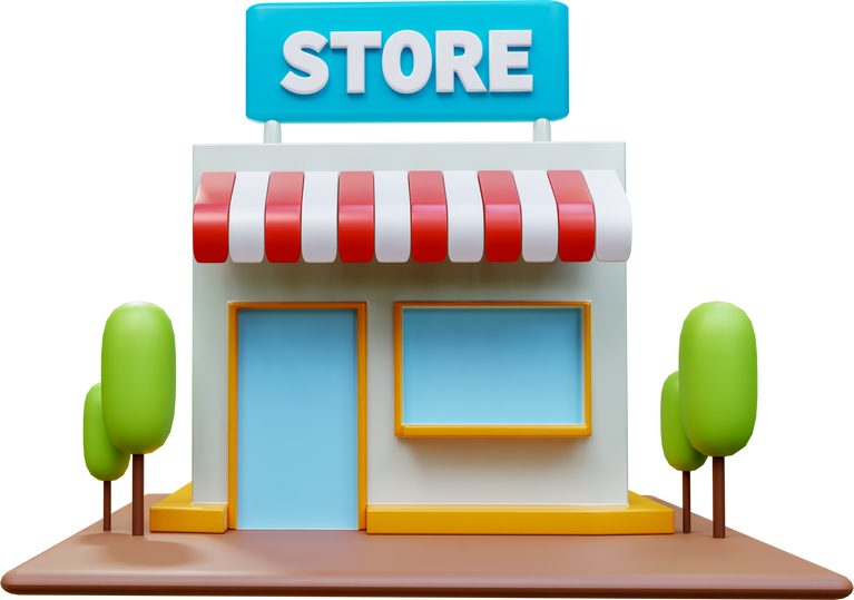 3D Convenience Store Building with awning and tree. Online shopping Concepts.  Commercial architecture exterior street retail market local store. Sale storefront small business. 3d rendering